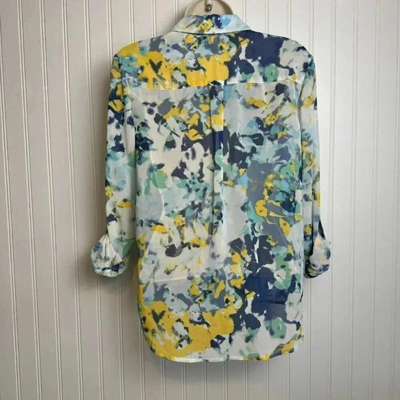 Kut FromThe Kloth Yellow Blue Lightweight Long Sleeve Button Down Front Knot H31 - Picture 5 of 6